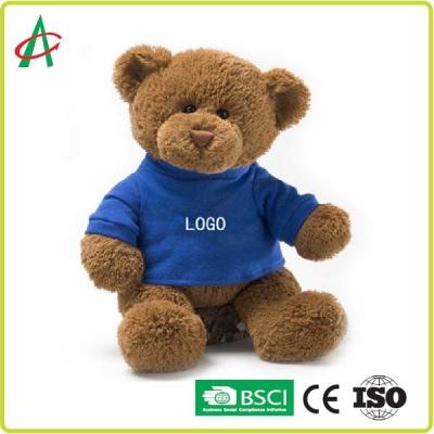 China BSCI 12 Inch Plush Teddy Bear Hot Transfer Printing With Blue Clothes for sale