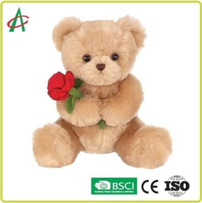 China 9.45 Inches Plush Teddy Bear holding rose with soft tan fur CE certificate for sale