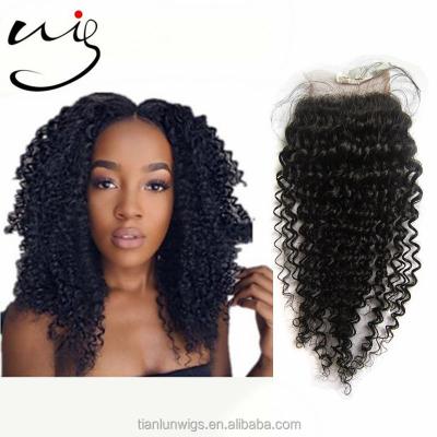 China Wholesale Cheap Unprocessed Indian Virgin Hair 5x5 Curly Kinky Curly Black Lace Closures Hair China Wig Factory Wholesale Pieces In Stock for sale