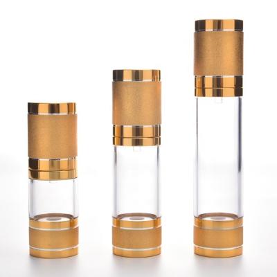 China Skin Care Lotion Packaging Gold Plastic Matte Airless Empty Cosmetic Bottle Shiny Gold Airless Bottle for sale