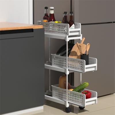 China Multi-Layer Multi-Layer Rolling Shelf Organizer Drawer Design Stainless Steel Kitchen Plastic Storage Rack for sale