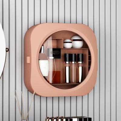 China Wall Mount Decoration Cosmetic Sustainable Compartment Organizer Circular Square Storage Box With Transparent Cover for sale