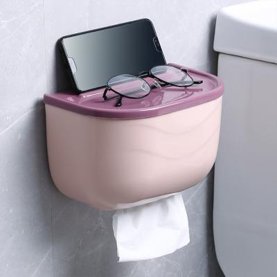 China Wall Mounted Strong Waterproof Plastic Toilet Paper Holder Solid Color Tissue Storage Box With Cover for sale