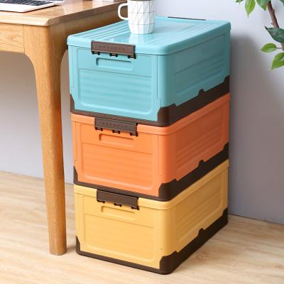 China Viable Colorful Wholesale Decorative Serving Container Collapsible Plastic Storage Box With Handle Lid for sale