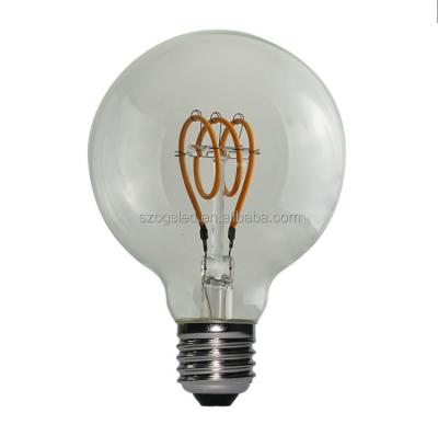 China Vintage Edison LED Bulb Lamp Glass Globe G80 Dimmable Spiral LED Flexible Filament Bulb 2200k for sale