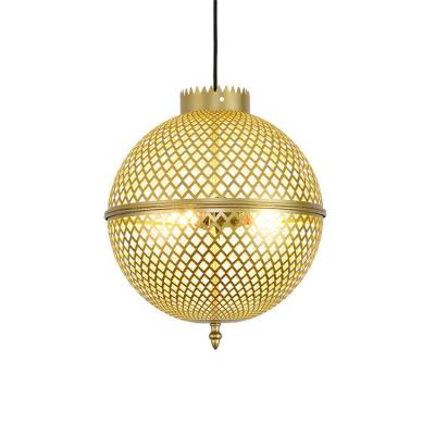 China Contemporary Moroccan Gold Round Ball Metal Flower Design Arabic Ceiling Pendant Lighting for sale