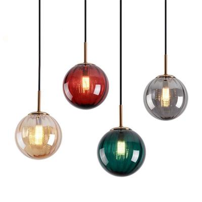 China Modern Chrome/Gold Copper Glass Globe Shade Pendant Lamp Modern European Type Bronze Ball Lighting Bedroom Hanging Lights for sale