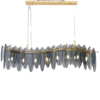 China Modern Nordic Modern Dining Room Luxury Rectangle Shape Smoky Gray Glass Leaf Ceiling Lamp Chandelier For Sale for sale