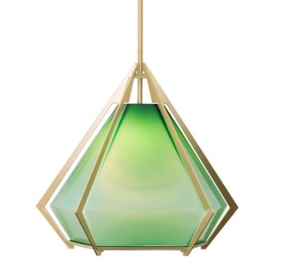 China Nordic Post Modern Triangle Shape Blown Glass Gold Frame Restaurant Chandelier for sale