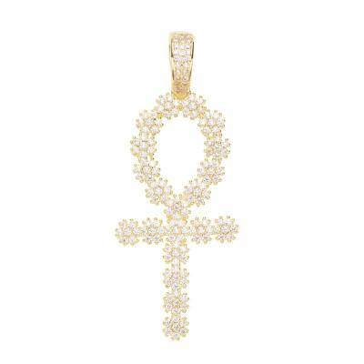 China Religious Egyptian Ankh Cross Charm Pendant For Men Women Solid 10K Yellow Gold Iced Out CZ Hip Hop Religious Jewelry Gift for sale