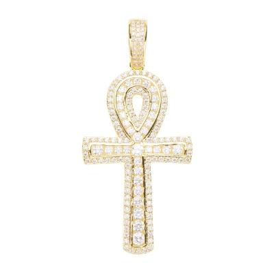 China Solid 10K Yellow Gold Religious Egyptian Cross Charm Ankh Pendant Iced Out CZ Hip Hop Religious Jewelry For Women Men for sale