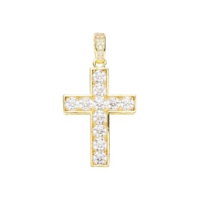 China Religious Cross Pendant With Elements Infinite Solid Zircon 10K Yellow Gold Iced Out Religious Hip Hop Jewelry Gift for sale