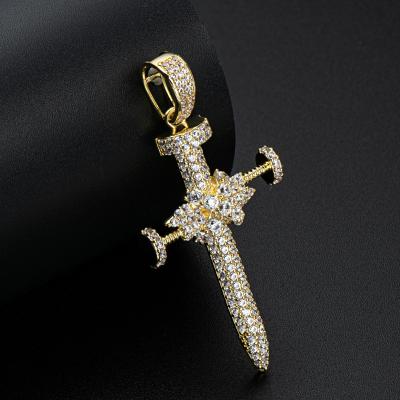 China Religious Stud Charm Cross Pendant For Women Men Solid 14K Yellow Gold Iced Out CZ Micro Pave Hip Hop Religious Jewelry Gift for sale