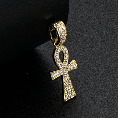 China Yellow Gold Egyptian Ankh Cross Charm Religious Pendant 14K Solid Gold Iced Out CZ Hip Hop Religious Jewelry For Women Men for sale