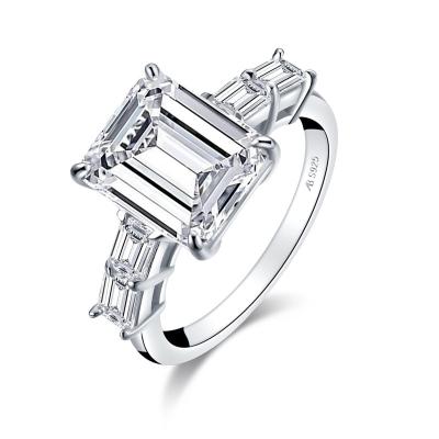 China Lead Free Luxury 4ct Zircon Emerald Cut 3 Brilliant Stone Rings 925 Sterling Silver CZ Engagement For Women for sale