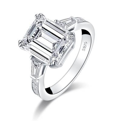 China 925 Sterling Silver Lead Free 4.0ct Emerald Cut Cubic Zirconia Engagement Ring for Women Vintage Anniversary Promise Rings Jewelry Gifts for sale