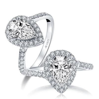 China Lead Free Zircon Shiny Pear Shaped Halo Rings 925 Sterling Silver CZ Engagement Ring For Women for sale