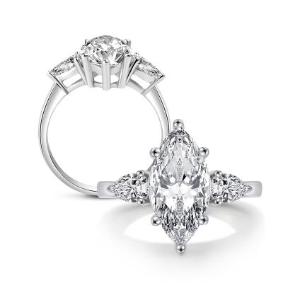 China Lead Free 3 Stone Ring Cubic Zirconia Brilliant Marquise Cut 925 Sterling Silver CZ Engagement For Women for sale