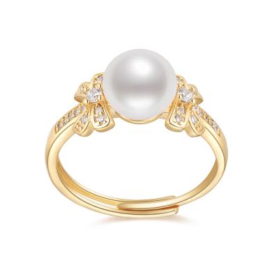 China Cute Bow Knot Lead Free Ring For Girls 14K Gold Filled Natural Cultured Freshwater Pearl Ring Women Wedding Jewelry Adjustable 8.5-9mm for sale