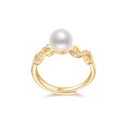 China Infinity Love Pearl Ring Lead Free 14K Gold Filled 7-7.5mm Natural Cultured Freshwater Pearl Ring Women Anniversary Jewel Adjustable Twist for sale