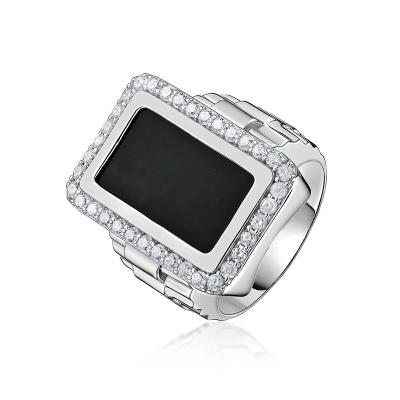 China Lead Free Trendy Men Adjust Sterling Silver Retro Rock Punk Onyx Square Ring Natural Black 925 Stone Ring Male Jewelry Friend Gift for sale