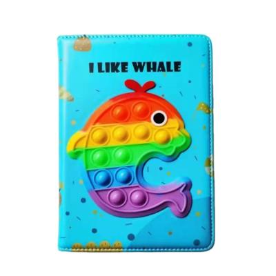 China New Limit Notebook 2022 PU Leather Noise It Case Cartoon Whale Silicone Bubble Decompression Kids Protective Notebook for sale