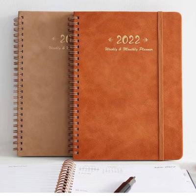 China Hardcover Free Sample Customized Amazon A5 Hardcover PU Plan Spiral Notebook Planner 2022 Leather Planner for sale