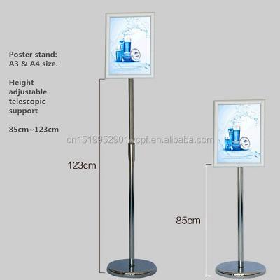 China Height Adjustable Rotating Clip Alum Telescopic Poster Frame With Adjustable Telescopic Stand Base For Sign Display for sale