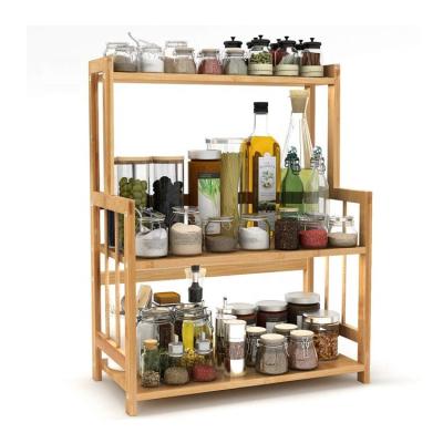 China Factory Sustainable Supply Rack Shelf Counter Bamboo Storage Spice Rack 3 Tier Storage Shelves For Kitchen for sale