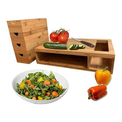 China Sustainable Bamboo Kitchen Chopper Cutting Board with Trays and Drawers for Meat Cheese and Vegetables for sale