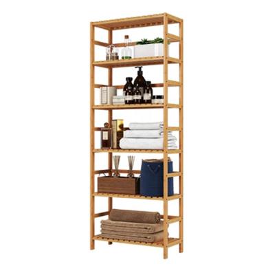 China Sustainable Bamboo Bathroom Shelf 6-Tier Multifunctional Tower Free Standing Organizer Storage Rack for sale