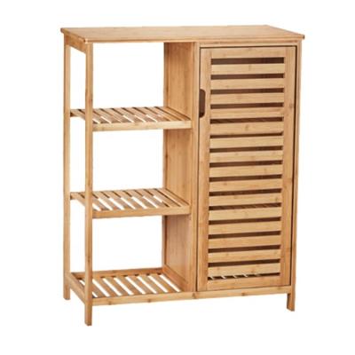 China Sustainable Furniture Free Standing Bamboo Storage Cabinet Bathroom Storage Cabinets 3 Tier Shelves With Door for sale