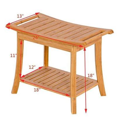 China Modern Wooden Stool Seat Bamboo Shower Bench Bath Spa Bathroom Storage Organizer with Shelves for sale