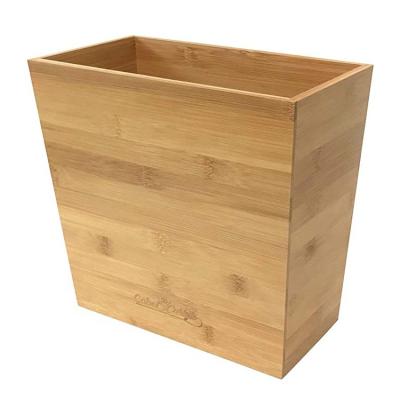 China Sustainable Bamboo Decor Waste Basket Bamboo Wooden Trash Cans For Bathroom for sale