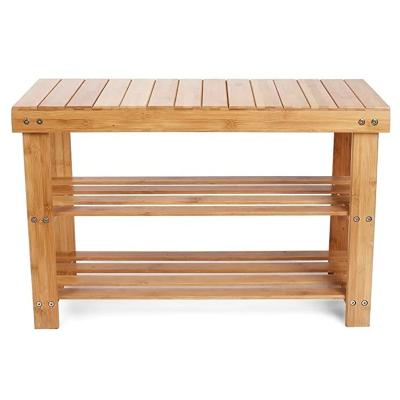 China Storage 3 Tier Natural Bamboo Changing Shoes Bench With Organizer Rack For Entryway for sale