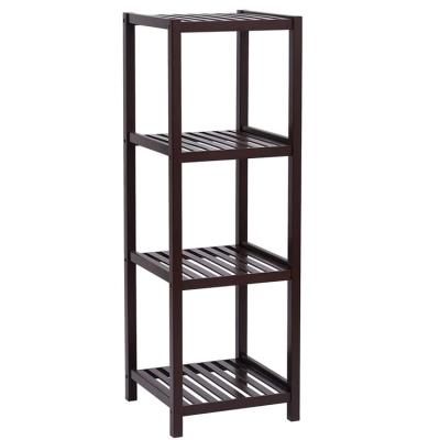 China Sustainable Wholesale Dark Bamboo Wooden Multifunctional Brown Shelf 4-Tier Storage Rack for sale