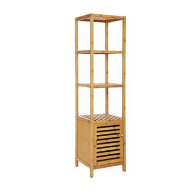 China 4 Tier Sustainable Bamboo Shelving Shelving Organizer With Door Bottom Cabinet for sale