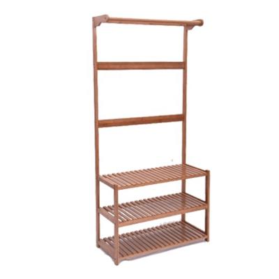 China Modern Bamboo Hall Tree Design Entryway Coat Rack Shoe Bench Storage Shelf Wooden for sale