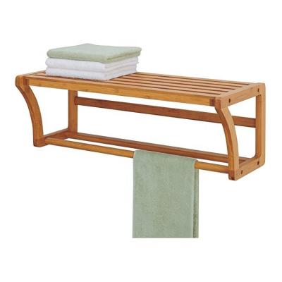 China Sustainable Natural Bamboo Wall Rack Shelf With Towel Racks for sale