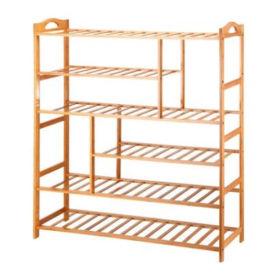 China Knocked Down Entryway Shoe Shelf 6 Tier Free Standing Shoe Organizer Bamboo Wooden Shoe Rack for sale