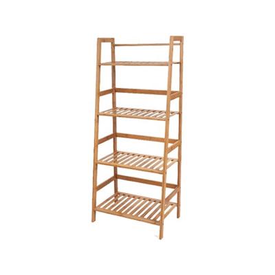 China Sustainable Multifunctional Bamboo Wooden Bookcase Storage Shelves Plant Flower Rack Ladder Shaped Rack for sale