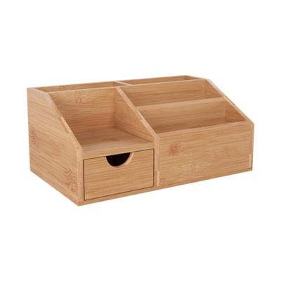 China Durable Wood Top Wooden Storage Box Bamboo Table Desk Organizer with One Drawer for sale