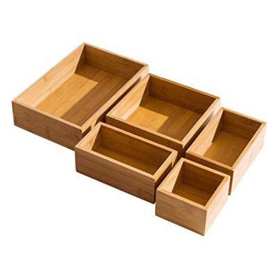 China Desktop Sustainable Luxury Wooden Storage Box 5 Pieces Bamboo Organizer Drawer Set for sale