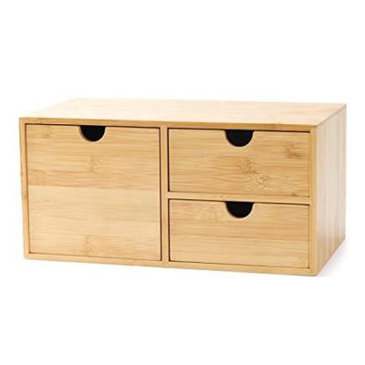 China Sustainable Bamboo Desktop Stationery Box Organizer with 3 Drawers for Office Home for sale