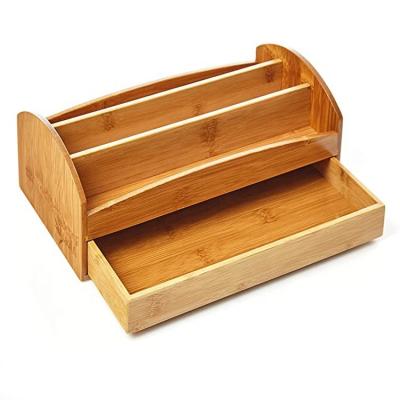 China 100% Natural and Eco-friendly Bamboo Wood Home and Office Desk Organizer with 3 Compartments and Drawer for sale