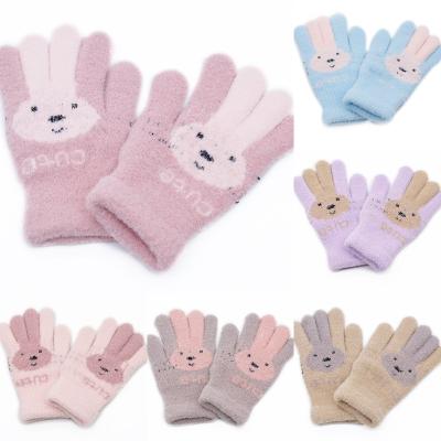 China Keep Warm Plush Thickened Cute Finger Adult Bike Slit Rabbit Gloves Winter Cartoon Plush Gloves Cartoon Riding Glove for sale