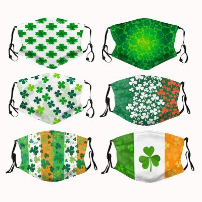 China Washable Reusable Skin Friendly St Patrick's Day Lucky Shamrock Face Mask With Filters Balaclava Clover Green Reusable Mask For Women Man for sale