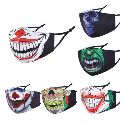 China Skin Friendly Washable 3ply Reusable Cotton Reusable Face Masks With Filter Halloween Occasion Party Washable Scary Funny Face Mask for sale