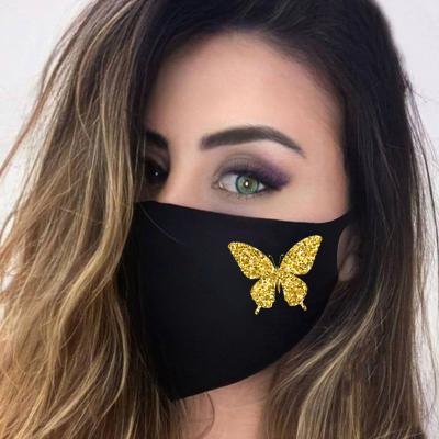 China Hot Selling Adult Dustproof Washable Reusable Skin Cotton Friendly Ice Silk Mask Printed Golden Snowflake Butterfly Face Mask for sale