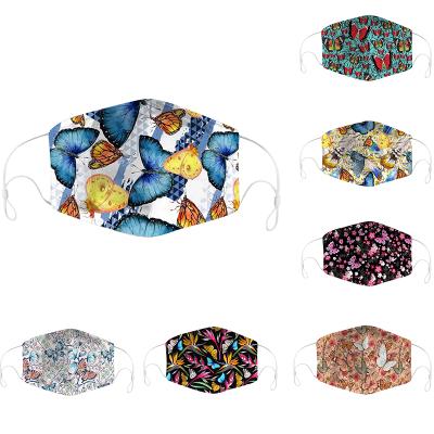 China Washable and Reusable Skin Friendly Face Decoration 3 Layers Cotton Maskes Reusable With Filter Butterfly Flower Fashion Face Mask for sale